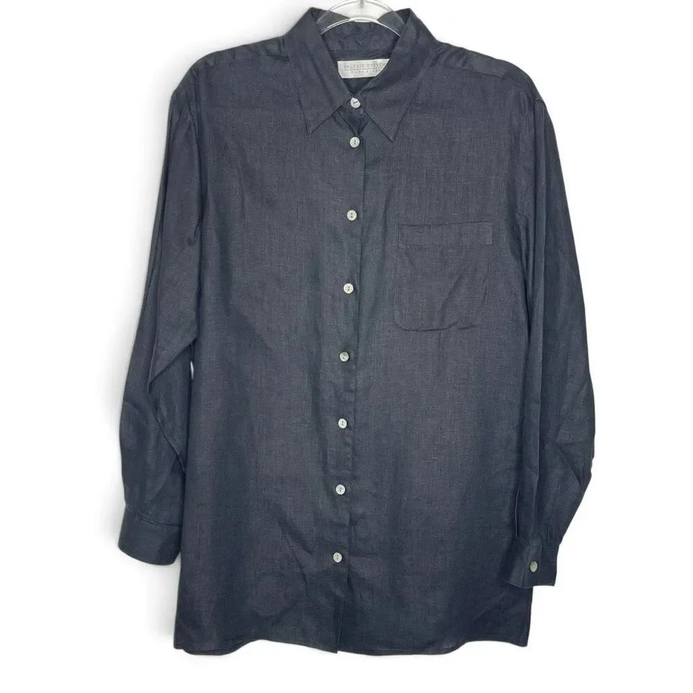 Valerie Stevens Black 100% Linen Button Shirt Top Vintage Women Med Lagenlook